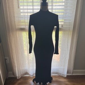 Proenza Schouler Black Long-Sleeve Fitted Midi Dress